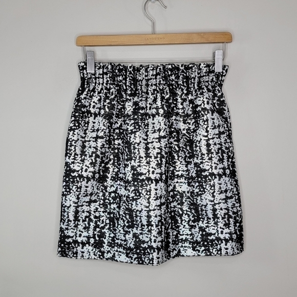 J. Crew Factory | Black & Shimmery Cream Print Elastic Waist Skirt Size 00 - Picture 3 of 5